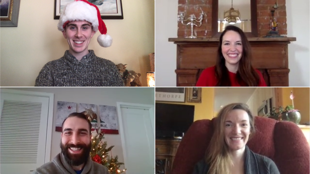 The Student Privacy team virtually sharing their holiday decor. From left to right, top to bottom: Hugh Grant-Chapman, Elizabeth Laird, Cody Venzke, Hannah Quay-de la Vallee.