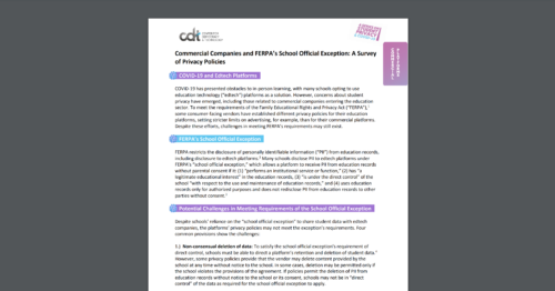CDT Student Privacy 2 pager on Commercial Edtech