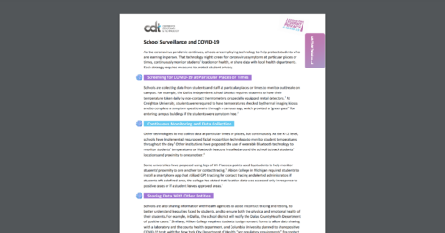 CDT Student Privacy 2 pager on School Surveillance and COVID-19