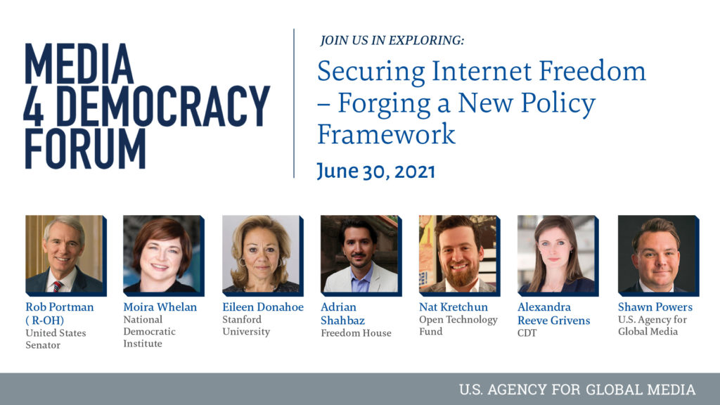 CDT CEO Alexandra Givens speaks at the 2021 Media for Democracy Forum's session entitled "Securing Internet Freedom; Forging a New Policy Framework."