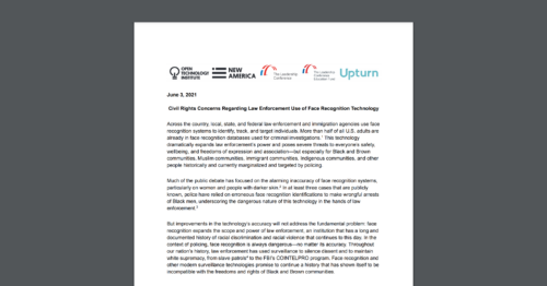 CDT Joins OTI, Upturn, and the Leadership Conference for Civil and Human Rights in Call for Moratorium on Law Enforcement Use of Facial Recognition