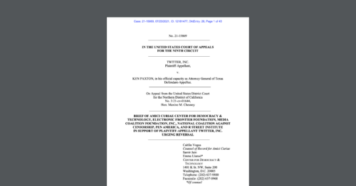 CDT leads an amicus brief in support of Twitter, in the case 