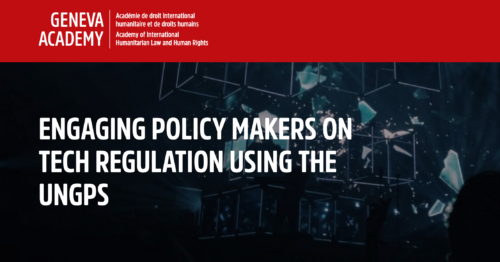 CDT Europe partners with the UN Human Rights B-Tech Project and Geneva Academy to Explore Human Rights-Based Approach to Tech Regulation and EU Digital Services Act. Red and dark blue background with white text.