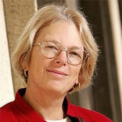 Pamela Samuelson. Professor, University of California, Berkeley. Wearing glasses and a red shirt.