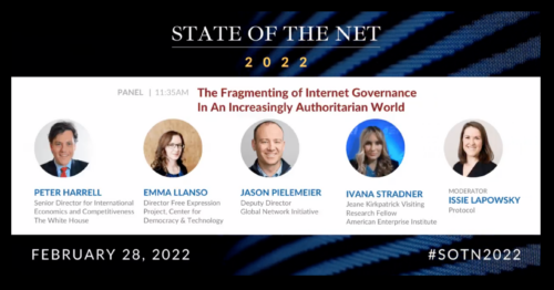 Event graphic for the 2022 State of the Net Conference panel, entitled 