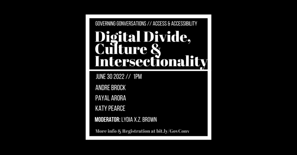 A Yale & Digital Interests Lab event, entitled "Digital Divide, Culture & Intersectionality." White text on a black background.