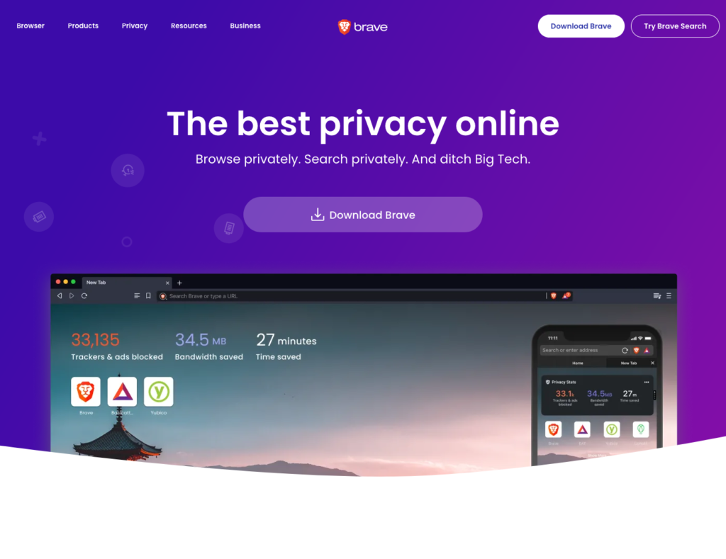 Screenshot of Brave's marketing webpage, as of August 4, 2022. Source: https://brave.com/.