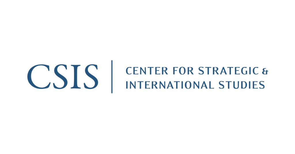 Logo for the Center for Strategic and International Studies (CSIS). Blue text on a white background.