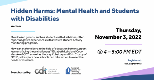 Graphic for a joint-event hosted by CDT and NCLD, entitled 