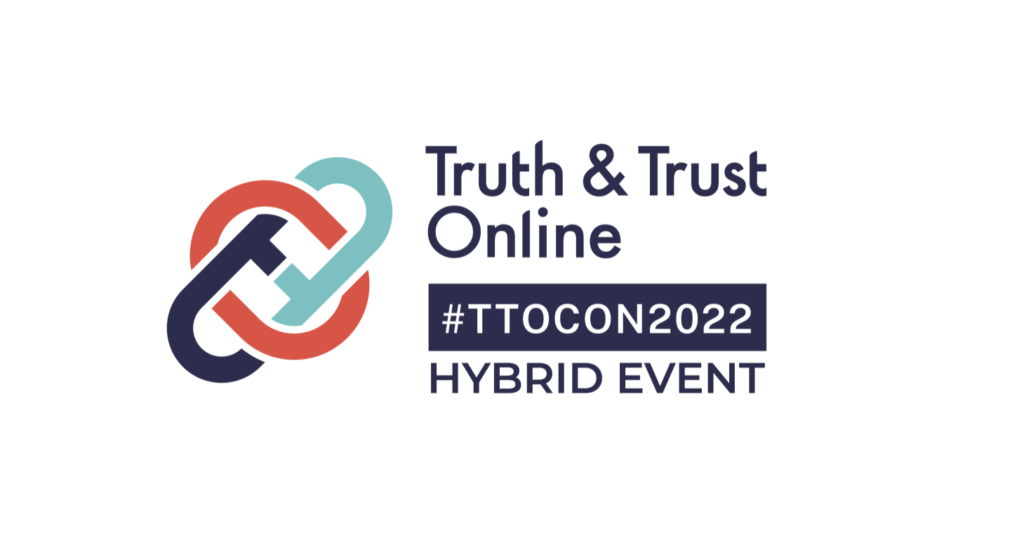 A Truth and Trust Online hybrid panel event, entitled "Disinformation and Online Abuse Targeted at Communities of Color." Dark blue text on a white background.