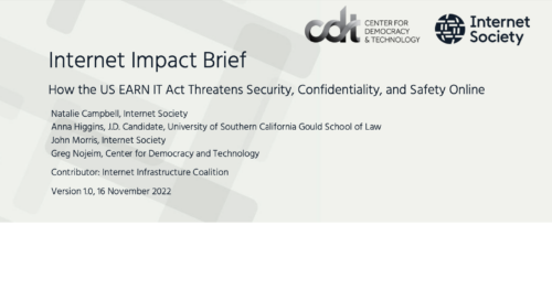 Graphic for a joint CDT and Internet Society impact brief, entitled 