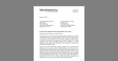 CDT Joins Coalition Letter Calling for Necessary Amendments to the Open App Markets Act. White document on a grey background.