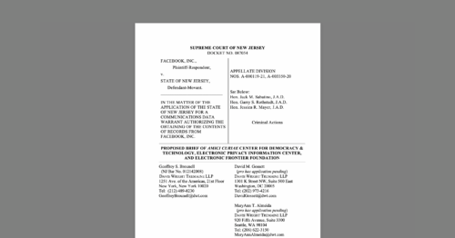 Graphic of CDT's amicus brief in the Supreme Court of NJ case, entitled 