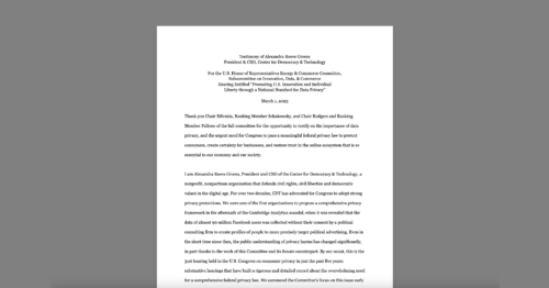 CDT CEO Alexandra Givens Testimony Before House Energy & Commerce Hearing on 