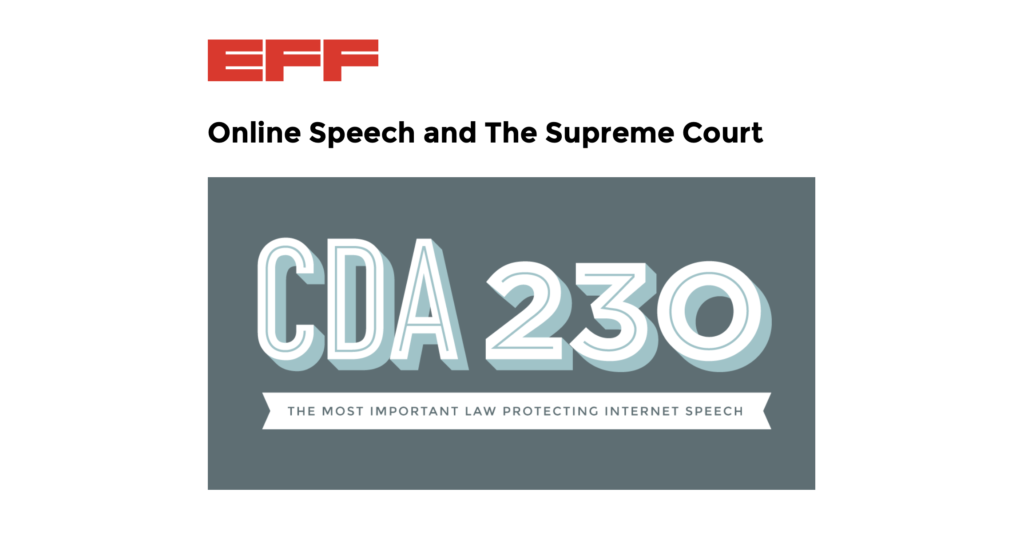 Graphic for a hill briefing with EFF, entitled "What Policymakers Need to Know About the First Amendment and Section 230."