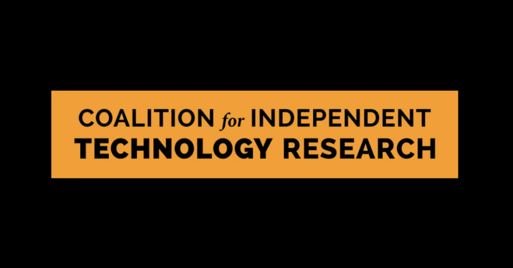 Logo for the Coalition for Independent Technology Research. Black and orange.