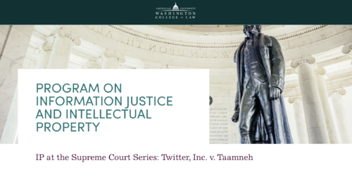 Graphic for an American University Washington College of Law event, entitled 