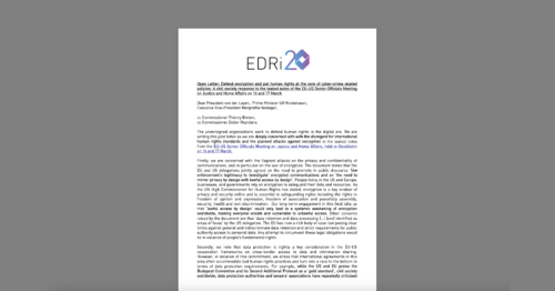 After Leak, CDT Europe Joins Open Letter of Concern Regarding EU-US Plans for Digital Security. White document on a grey background.
