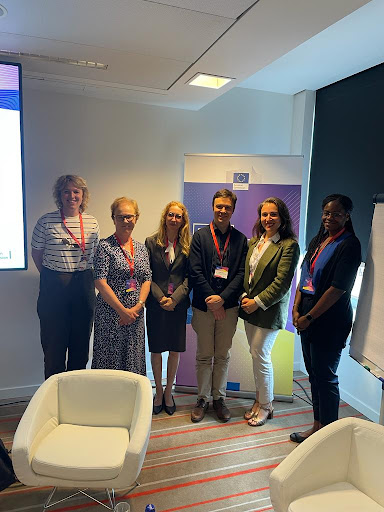 Photograph of speakers at the workshop at the DSA stakeholder event organised by the European Commission, entitled “Is the EU doing enough to tackle gender-based and cyber violence?”
