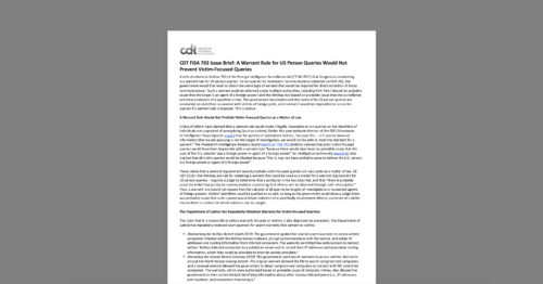 Graphic of a CDT FISA issue brief, entitled 