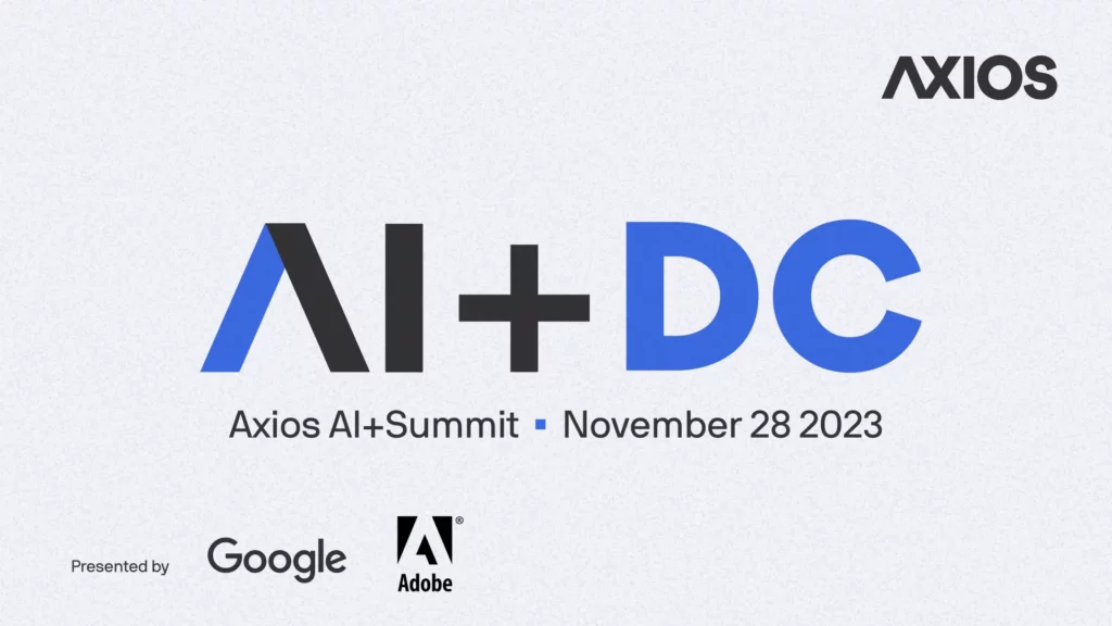 Logo for "Axios AI+ Summit: Washington, D.C." featuring blue and black text on a white background