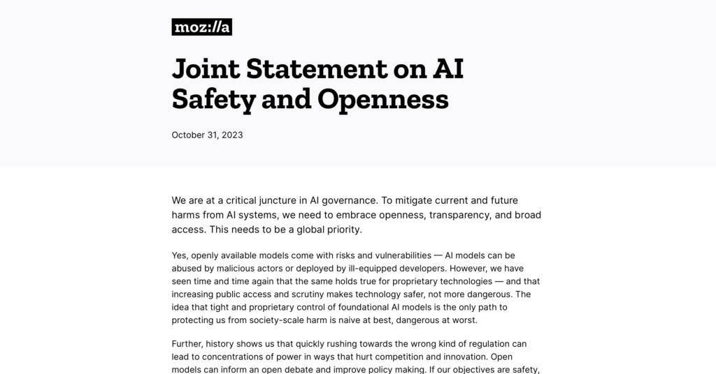 CDT Joins Expert Letter on AI Openness and Security During UK AI Safety Summit. White document.