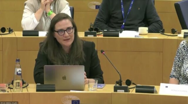 Iverna McGowan, CDT Europe’s Secretary General, addressing a seminar on the CSAM Proposal: “The Point of No Return?” organised by the European Data Protection Supervisor (EDPS).