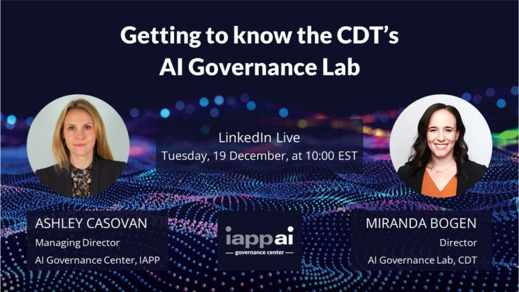Graphic for "Getting to know the Center for Democracy and Technology’s AI Governance Lab" event