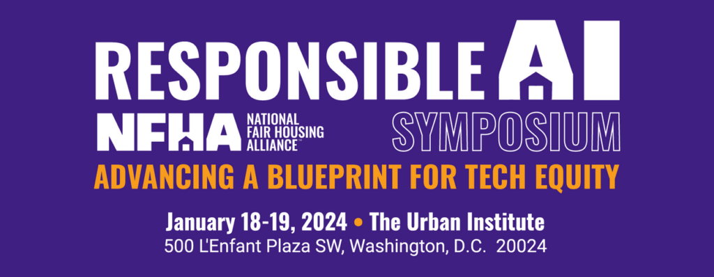 Logo for " Responsible AI Symposium: Advancing a Blueprint for Tech Equity" featuring white text on a purple background