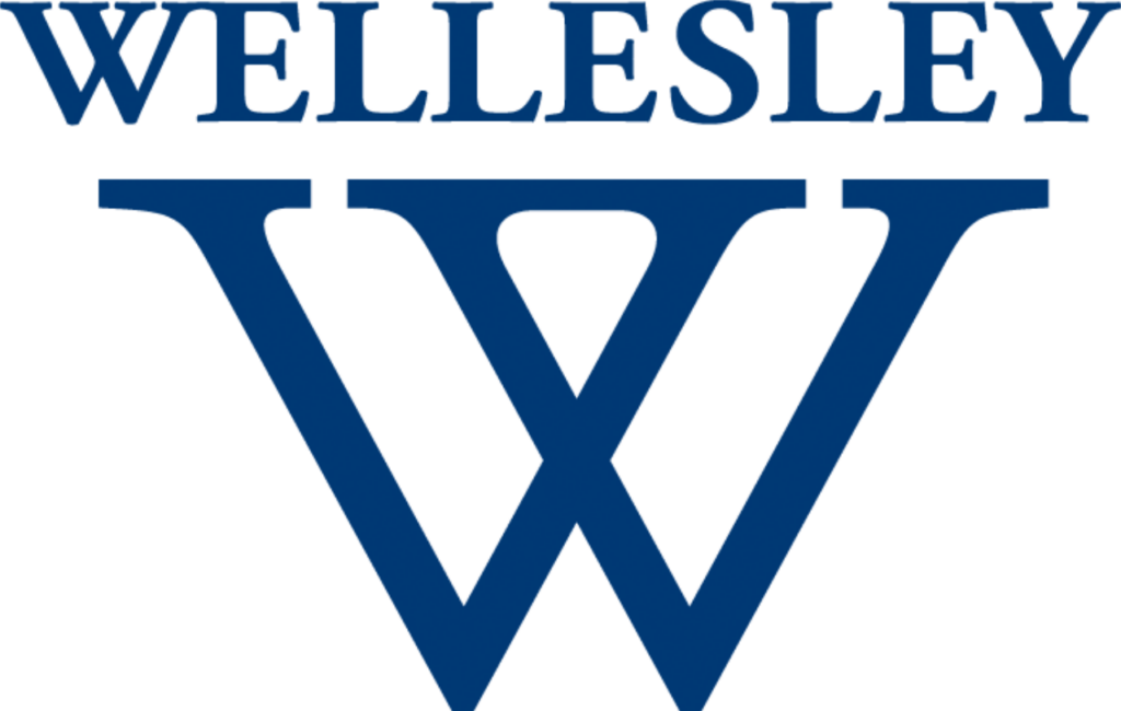 Formal Logo of Wellesley College, featuring blue text on a white background