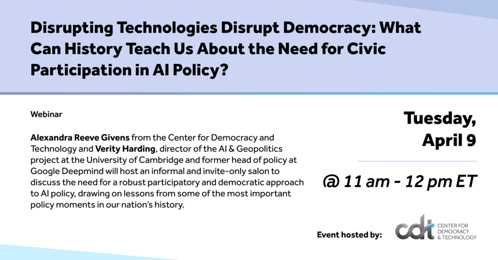 Graphic for Disrupting Technologies Disrupt Democracy- What Can History Teach Us About event