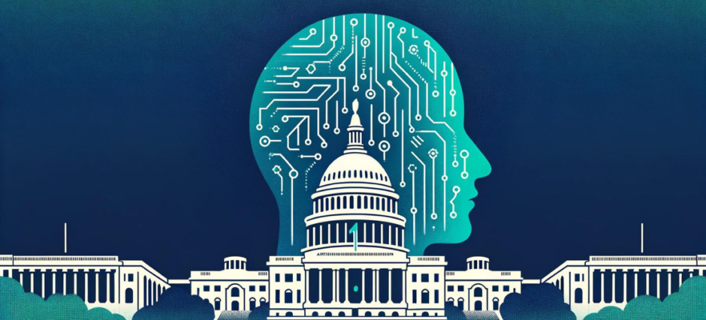 Image of the US Capitol Building with a computer-shaped head