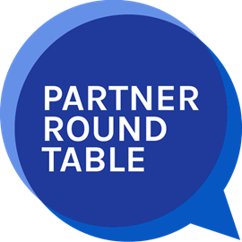 Logo for the "PAI Partner Roundtable: Demographic Data & Algorithmic Fairness" event featuring a blue text bubble with white text
