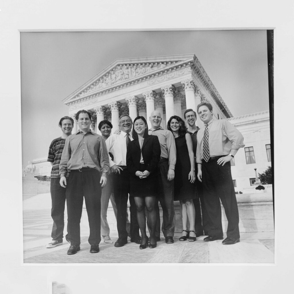 A few of CDT's founding staff, standing on the steps of the SCOTUS.