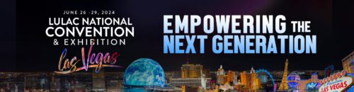 Promotional banner for the LULAC National Convention & Exhibition 2024 in Las Vegas from June 26-29, with the theme 