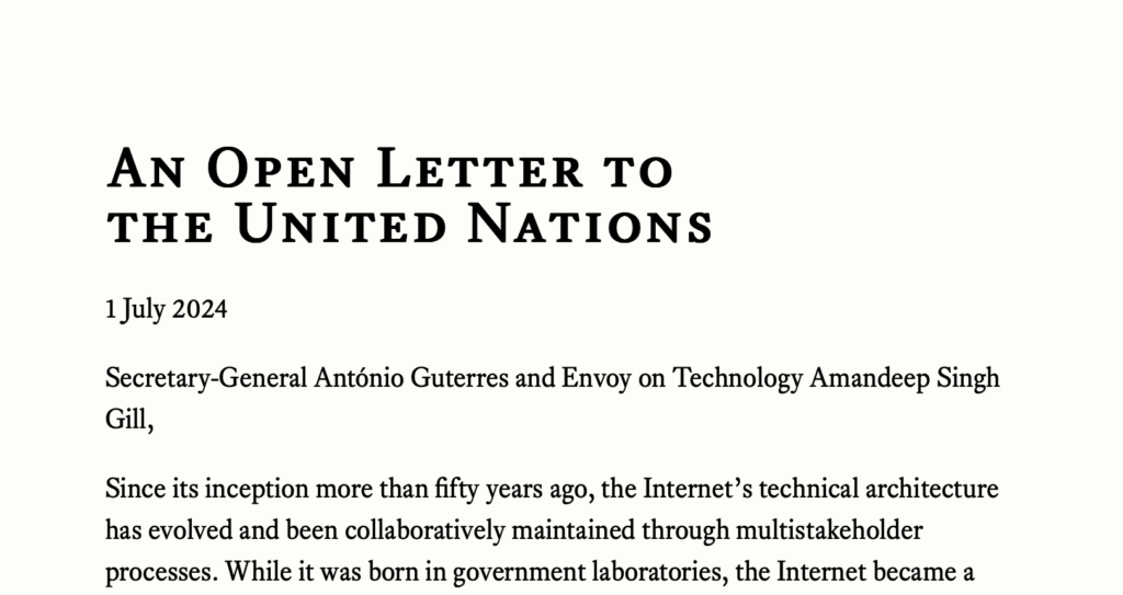 CDT CTO Mallory Knodel Joins Letter Urging UN's Secretary-General and Secretary-General’s Envoy on Technology to Uphold Inclusive Model of Internet Governance.