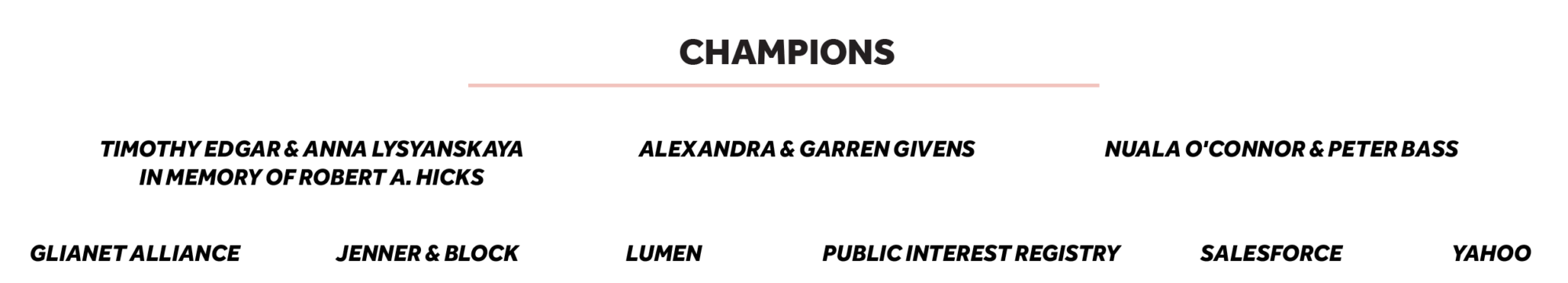 These are CDT's Individual Champions sponsors for our 2024 Tech Prom. Image includes various names.