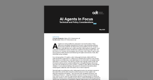 AI Agents In Focus: Technical and Policy Considerations. White and black document on a grey background.
