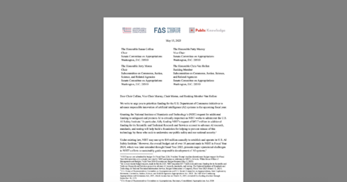 CDT, Coalition Call on Congress to Fully Fund NIST AI Research. White document on grey background.