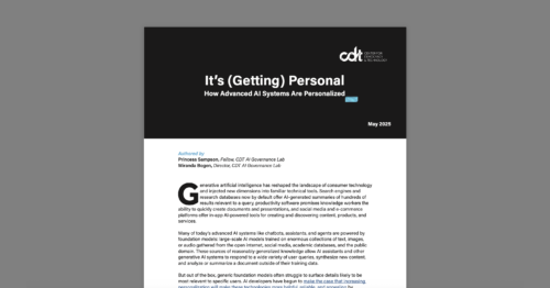 It’s (Getting) Personal: How Advanced AI Systems Are Personalized. White and black document on a grey background.