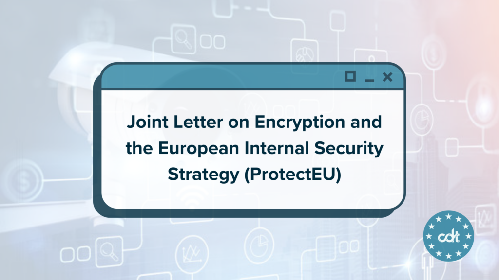 Visual for CDT Europe's Security and Surveillance Programme Joint Letter on Encryption and the European Internal Security Strategy (ProtectEU)