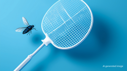 AI-generated image of a fly and flyswatter.
