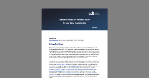 Best Practices for Public Sector AI Use Case Inventories. White document on grey background.