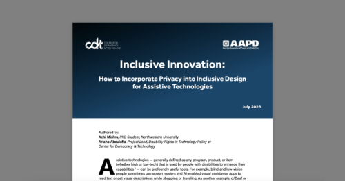 Inclusive Innovation: How to Incorporate Privacy into Inclusive Design for Assistive Technologies. White document on a grey background.