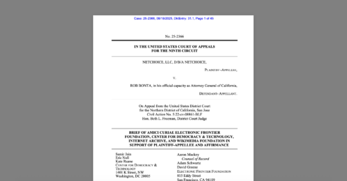 CDT Joins (Second) Amicus Brief Arguing California’s Age Appropriate Design Code Act is Unconstitutional. White document on a grey background.