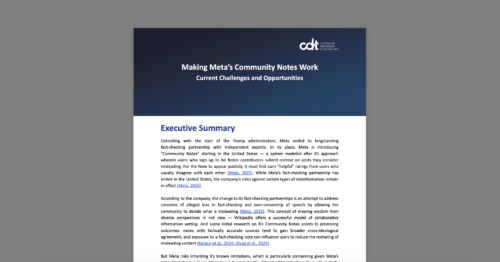 Making Meta’s Community Notes Work: Current Challenges and Opportunities. White document on a grey background.
