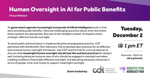 Human Oversight for AI in Public Benefits.