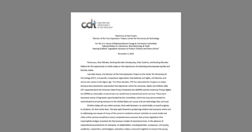 CDT's Kate Ruane Testifies Before House Committee on Energy and Commerce on 