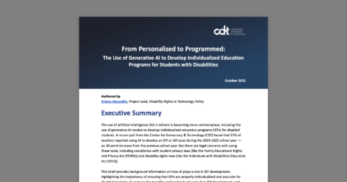 From Personalized to Programmed: The Use of Generative AI to Develop Individualized Education Programs for Students with Disabilities. White document on a grey background.