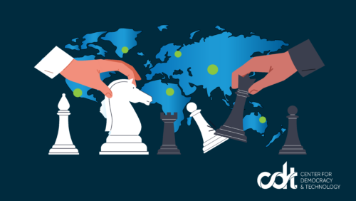 World map with chess pieces in front of it.